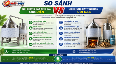 So sánh nồi chưng cất tinh dầu bằng điện và nồi chưng cất tinh dầu củi gas